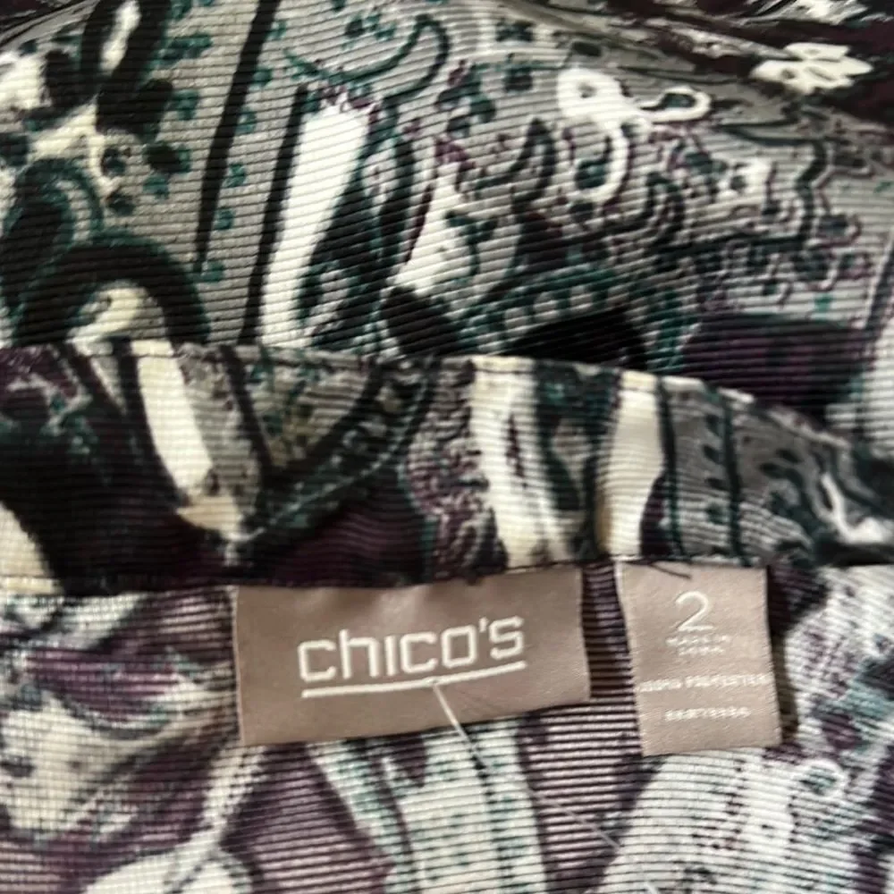 Chico's Burgundy/Black/White Paisley Pattern Jacket Size 2-Large